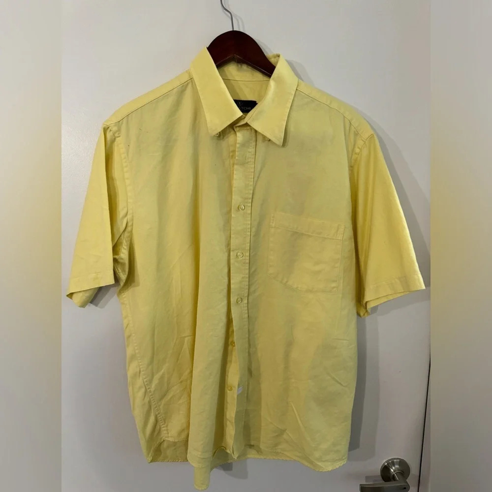 Bugatchi Men Large Yellow Classic Fit Short Sleeve Shirt